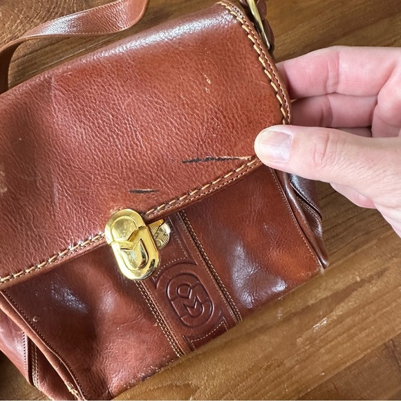 Vintage Marino Orlandi Purse Crossbody Bag Cognac Red Brown Leather Gold - Picture 4 of 15
